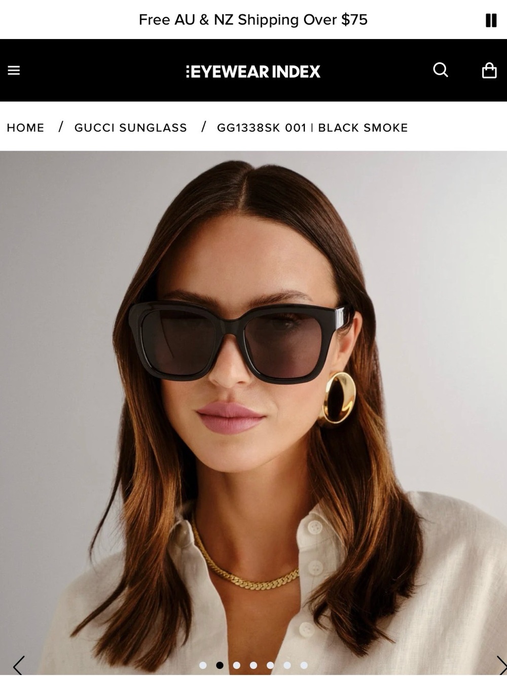 Gucci Oversized Square Black Smoke Sunglasses